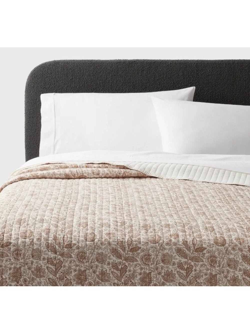 Threshold F/Q Floral Printed Cotton Tonal Floral Voile Quilt in Cream and Tan